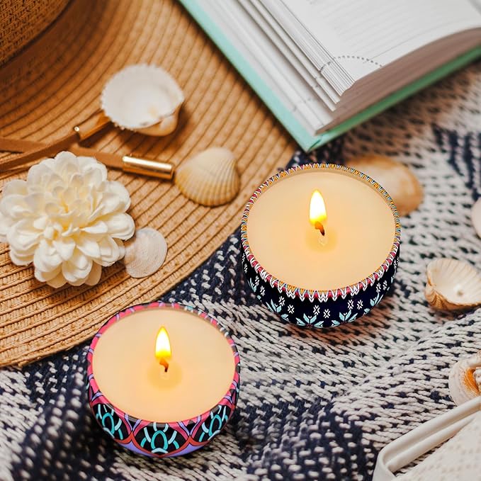 Set of 24 Small Scented Candles Soy Wax Aromatherapy Candles 2.5 OZ Portable Tin Candles with Lid, Relaxation Gifts Basket for Mother, Women, Friends and Coworkers