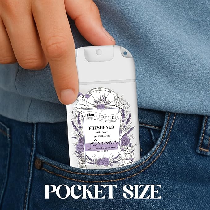 Travel Size Toilet Spray, 2 Pack Air Freshener Spray for Bathroom Deodorizer, Travel Essentials Variety with Removable Hook - Lavender Scent