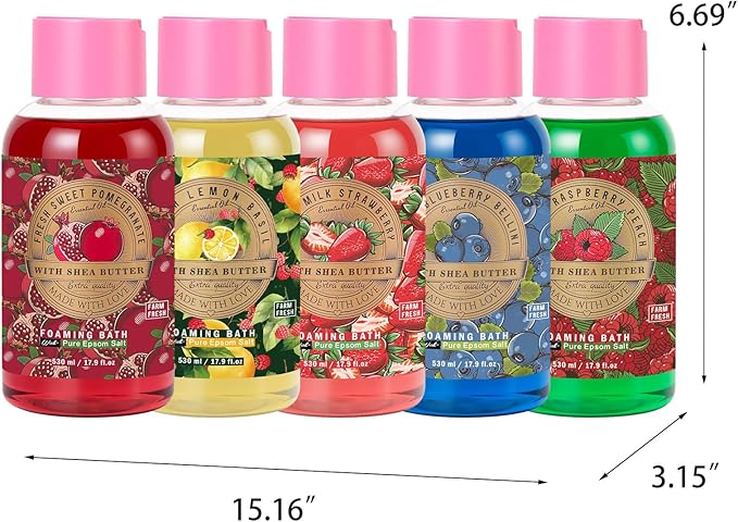 Bubble Bath Gifts for Women Mothers Day Gifts for Mom - 5 Pack Assorted Fruity & Floral Scented Foaming Bath (530ml Each) with Gift Card & Box for Birthday, Valentines Day Gifts Spa Present for Her