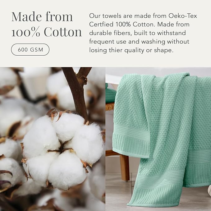 NY Loft 100% Cotton Hand Towel 6 Pack | Super Soft & Absorbent Quick-Dry Hand Towels 16" x 28" |Textured and Durable Cotton | Trinity Collection (6 Pack Hand Towel, Wasabi Green)