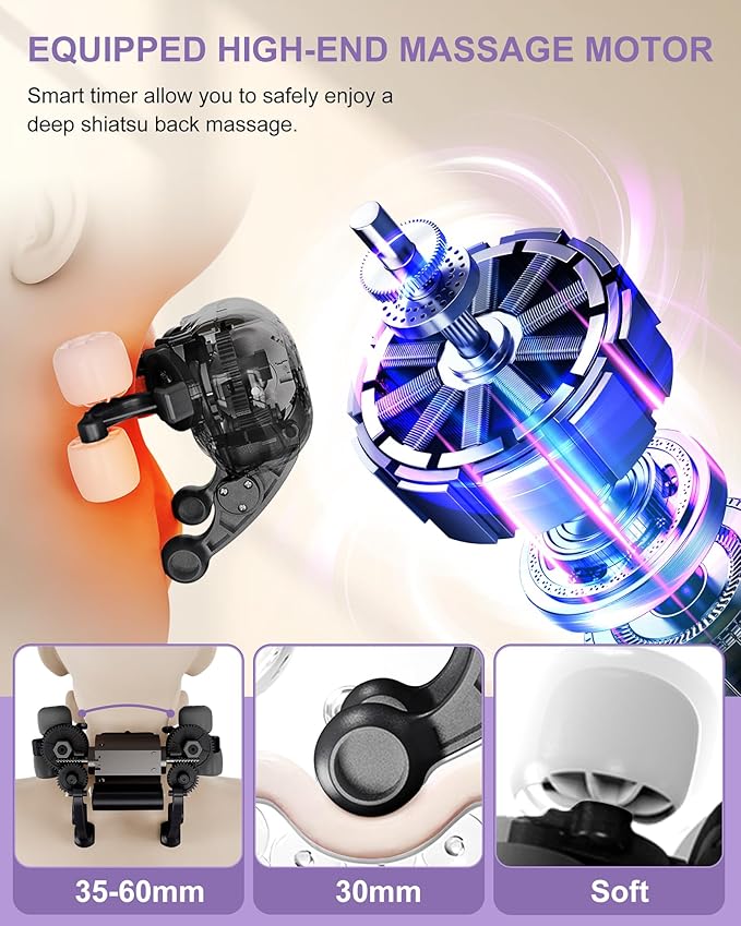 Shiatsu Neck Massager with Heat, Cordless Portable Cervical Traction Device with 10-Minute Timer for Full Body Muscle Pain Relief, Electric Deep Tissue Kneading Massage Pillow(Black)