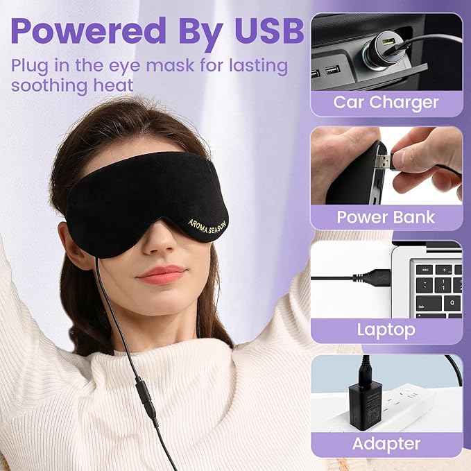 Aroma Season Heated Eye Mask, Warm Eye Compress for Dry Eyes MGD Stye Blephartitis Sinus Migraine, Graphene Heating Element with Natural Lavender Pack (Black)