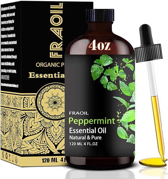 Peppermint Essential Oil, Peppermint Oil 4 Fl Oz 120ML for Diffuser Humidifier Yoga Cleaning DIY Candle Soap Making Perfume Gift Essential Oils FRAOIL (Peppermint 4 Fl Oz (Pack of 1))