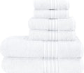 BOUTIQUO 6 Pack Cotton Towel Set, Contains 2 Bath Towels 28x55 inch, 2 Hand Towels 16x24 inch & 2 Wash Coths 12x12 inch, Ideal Everyday use, Ultra Soft Compact & Lightweight - White