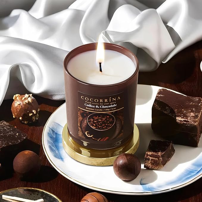 COCORRÍNA Fall Candles - Coffee & Chocolate 5 oz Soy Wax Scented Jar Candles for Home Scented, 31 Hours Burn Time, Aromatherapy Candle Gifts for Men Women