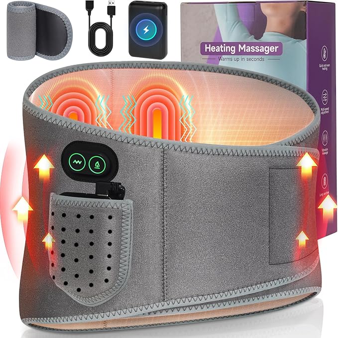 Cordless Heating Pad with Massager for Back Pain Relief,3 Heat & 3 Vibration Modes,Portable 8000mAh Rechargeable Wireless Lower Back Massager for Cramps,Birthday Gifts for Women Men Seniors Mom Dad