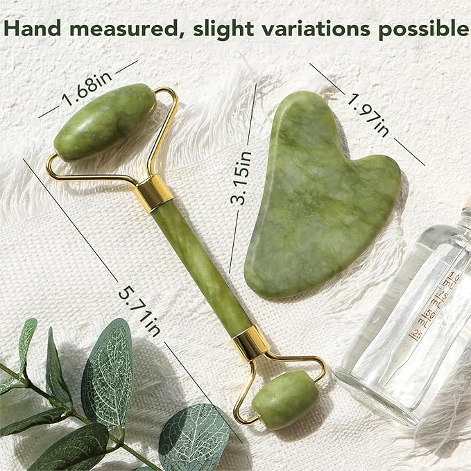 huefull Genuine Jade Roller & Gua Sha Set for Face, Cooling & Firming Effect, Sculpting Tool for Jawline & Skin Care, Self-Care Gifts for Women & Men