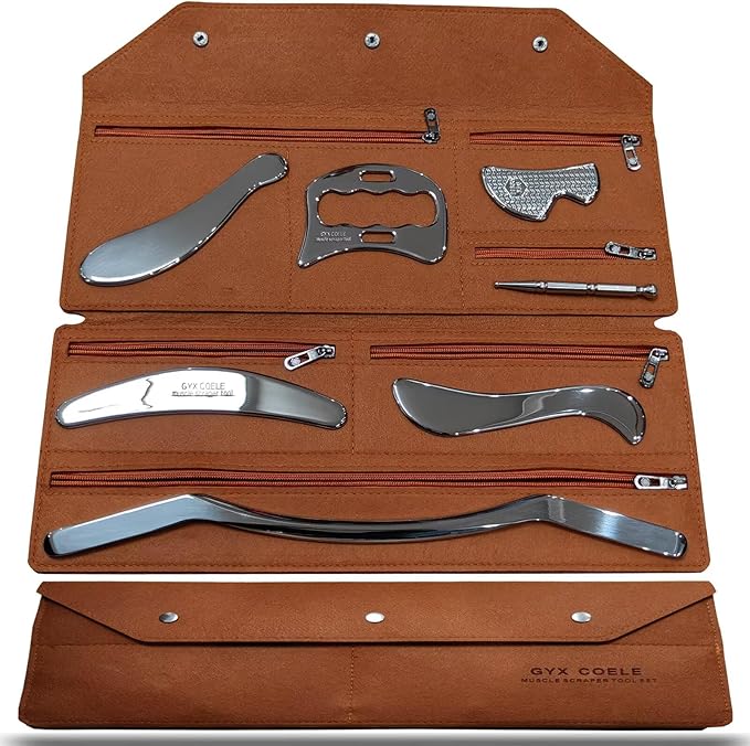 Stainless Steel Muscle Scraper Tool Set, 7-Piece IASTM Kit, Scraping Massage Tools for Physical Therapy