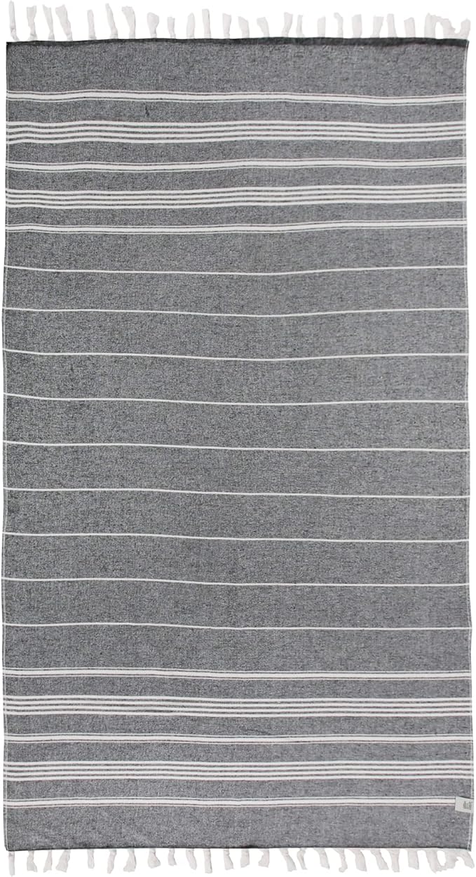 Beach Towel | Cotton Beach Towels, Easy to Carry, Sand Free, Highly Absorbent, Quick Dry, Turkish Towels for Travel Camping Bath Sauna Beach Gym Fitness Pool Yoga SPA by Lahammam, Asena, Black