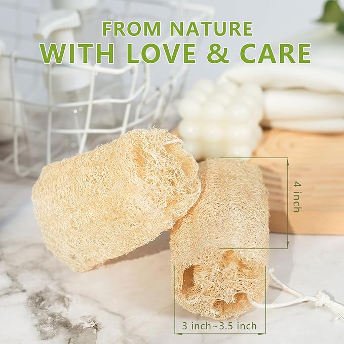 Natural Loofah 6-Pack, 4 Inch 100% Plant Fiber Exfoliating Sponge, Ideal for Men & Women, Spa & Shower Use
