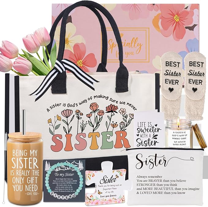 Mothers Day Birthday Gifts for Sister, Sister Mothers Day Birthday Gifts from Sisters, Sisters Gift Ideas - 10PCS Unique Mother Days Basket Ideas, Sister's Mother Days Gift Baskets