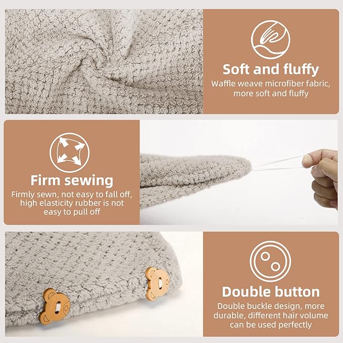 CZZXI 3 PCS Microfiber Hair Towel - Wraps for Wet Hair, Anti Frizz Turbans, for Curly Hair (Beige, Khaki, Grey)