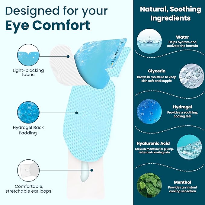 Eye Serenity CHILL Self Cooling Eye Mask for Sleeping, Cooling Eye Patches for Dark Circles and Puffy Eyes, Cold Compress, Mothers Day Gifts, Spa Relaxation and Self-care Gifts for Women & Men