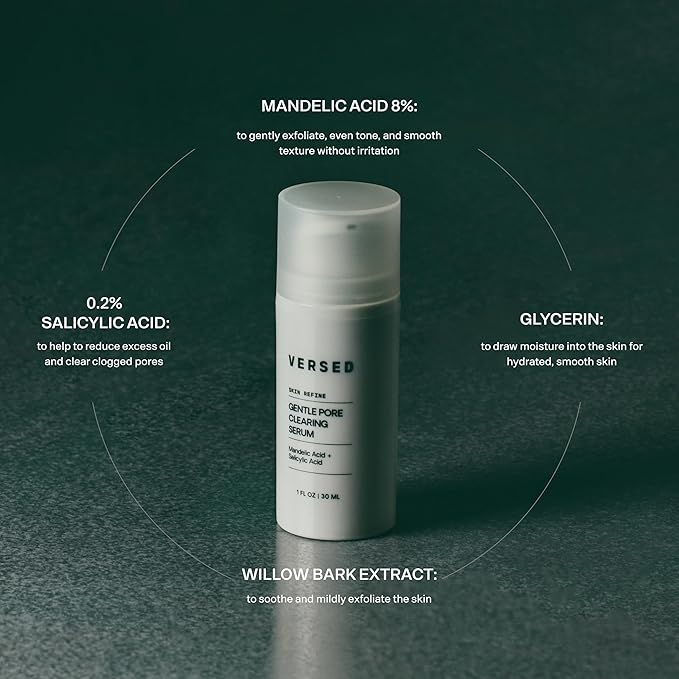 VERSED Skin Refine Gentle Pore Clearing Serum | Exfoliating Facial Serum with Salicylic Acid and Mandelic Acid for Clear Skin | Safe for Sensitive Skin, Vegan, 30 ml / 1 fl oz
