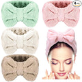 4 Pack Makeup Spa Headband Microfiber Bow Towel Soft Fluffy Washing Face Headband for Women Girls Shower Bath Skincare (Light Pink, White, Green, Brown)