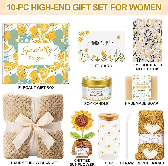 Wasocol Self Care Gifts for Women Gift Baskets，Sending Sunshine Thinking of You Care Package Spa Gift Sets, Mothers Day Birthday Gifts for Women Mom Sister Wife Grandma Best Friends Her - Khaki