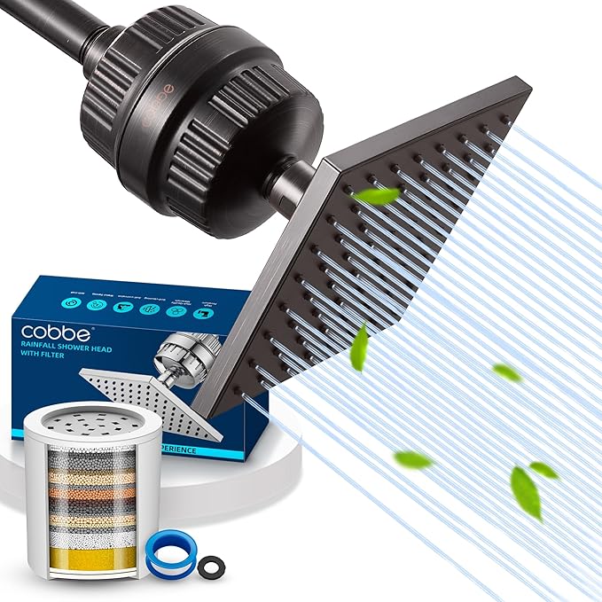 Cobbe High Pressure Filtered Shower Head Combo, Rain Shower Head with 20 Stage Shower Head Filter for Hard Water - Adjustable Replacement Remove Chlorine and Harmful Substances, ORB