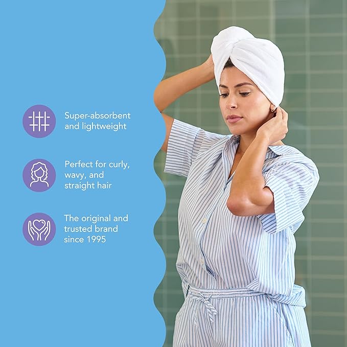 Turbie Twist 3-Pack Microfiber Hair Towel for Beauty, Travel, Gifting - Hair Wrap Turban for Straight, Wavy & Curly Hair - Premium Personal Care - Gray, Blue & Pink
