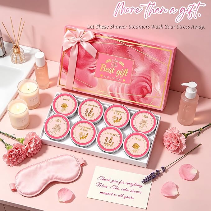 Mothers Day Gifts for Mom, Shower Steamers Aromatherapy, Birthday Gift for Women Grandma Wife Sister from Son Daughter, Shower Bombs Natural Essential Oil Self Care Relaxation, Pink