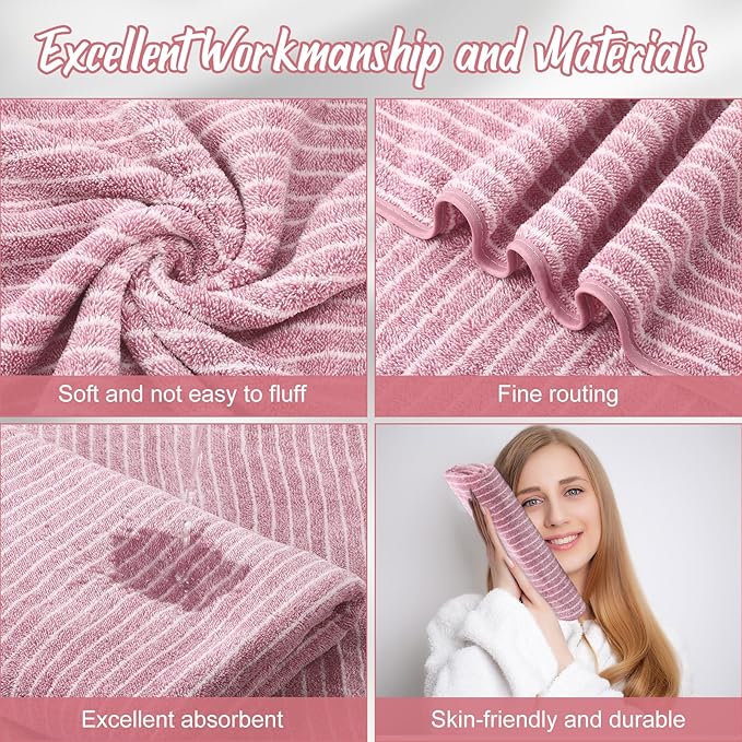 SmoothNovelty 16 Pack Microfiber Bath Towels Bulk 27'' x 60'' Oversized Size Bath Towel Highly Absorbent Extra Large Soft Drying for Beach Shower Summer Salon Sport Gym Party (Pinstripe,Pink)