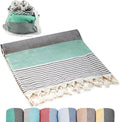 ATANI Turkish Beach Towel (71x39 Inches), Converts to a Bag, Oversized 100% Cotton Bath Towels Lightweight Quick-Dry Beach Blanket for Travel, Picnic, Camping, Yoga and Pool (Green x Black)