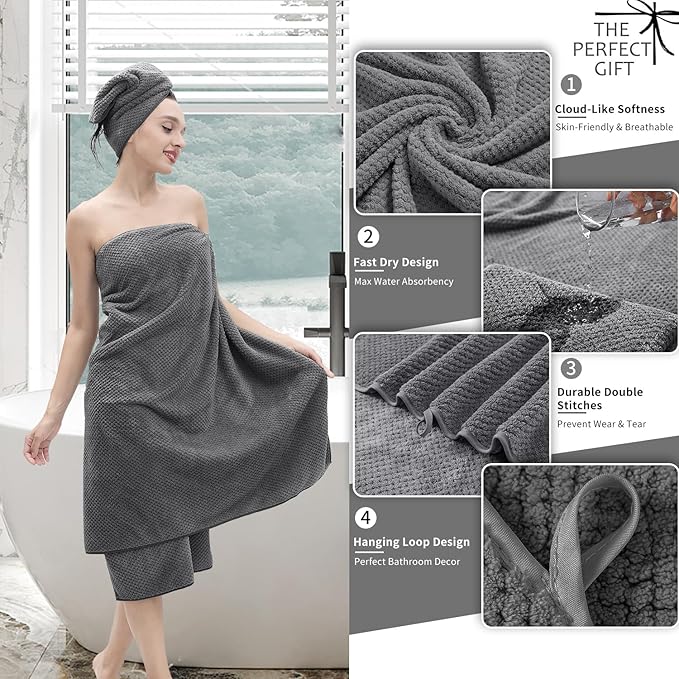 Extra Large Bath Towel Set of 4 (35"x70"),Oversized Bath Sheet Super Soft Highly Absorbent Jumbo Bathroom Towel Set Microfibers Quick Dry Shower Towel for Hotel,Bathroom,Guest,Spa,Gym (Dark Gray)