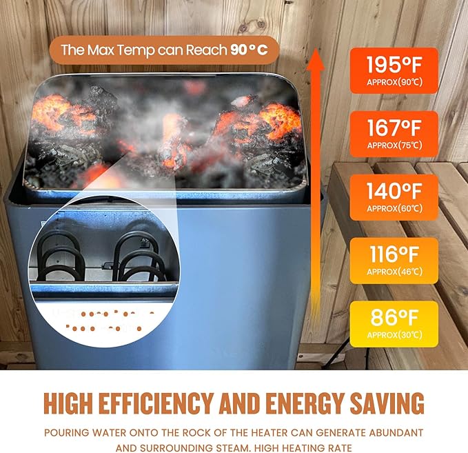 OUTEXER Outdoor Traditional Sauna 4-5 Person Wooden Saunas, 6’x6’Steam Wet Finnish Carbonized Spruce Wood Sauna 240V with 4.5KW Heater,Sauna Stone,Water Bucket,Ladle,LED Lights