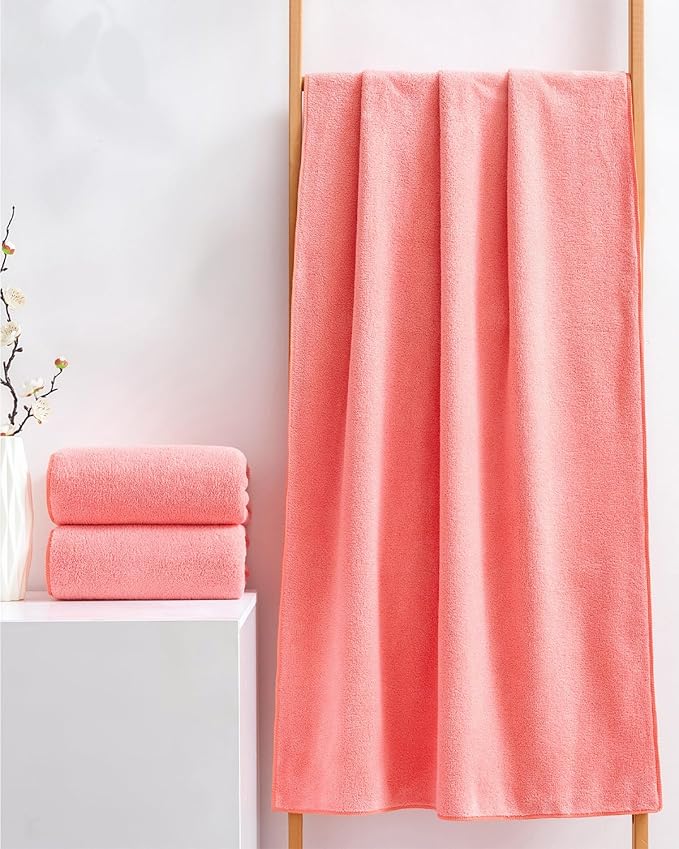 Lumimi Towels 3 Piece Very Soft Microfiber Bath Towel Set Super Absorbent Light Quick Dry and Durable, 55" L x 27" W, 3 Pack Pink Red