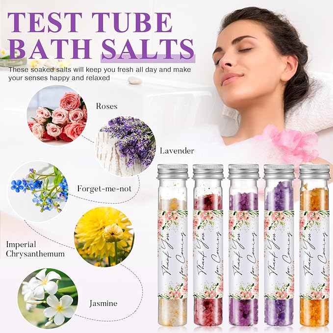 24 Pcs Aromatherapy Bath Salts Test Tube Bath Salts for Women Relaxing Spa Gifts Set for Wedding Christmas Birthday Baptism Party Favors (Floral)