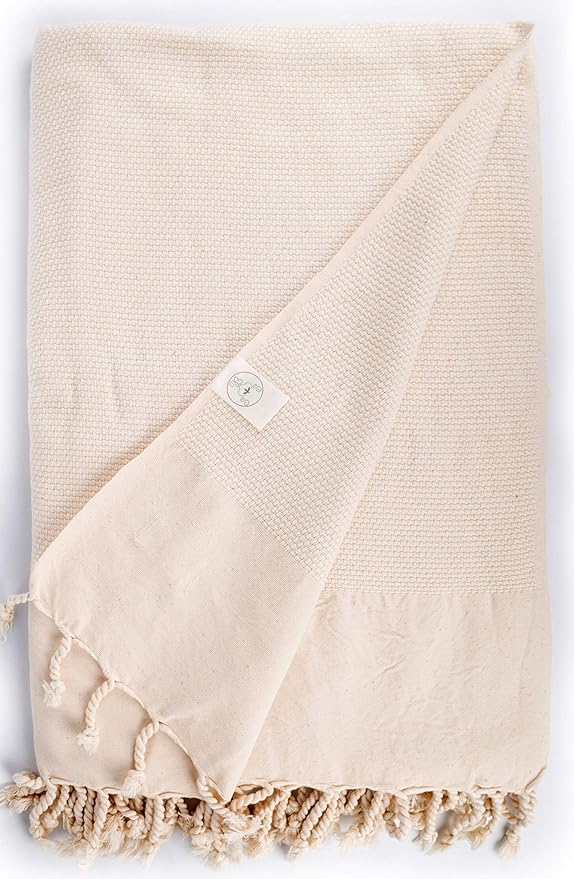 Bersuse 100% Cotton Ventura XL Throw Blanket for Couch - 100% Cotton - 60x90 Inches, Ivory