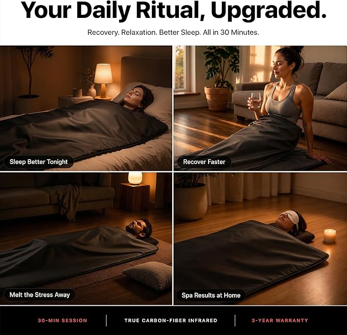 Portable Infrared Sauna Blanket for Home — True Carbon-Fiber Far Infrared, Low EMF, Insert Towel & Sauna Bag Included, | Full Body Detox, Muscle Recovery & Relaxation | 85–185°F