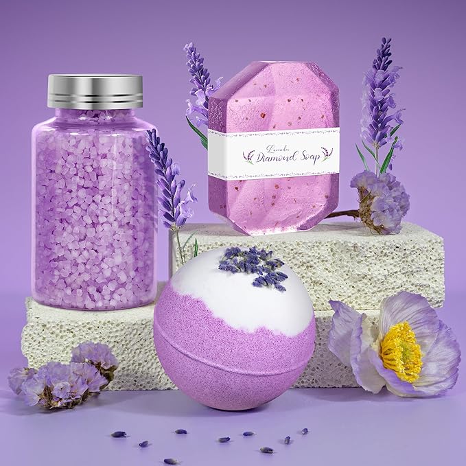 Qivatex Mothers Day Gifts for Mom Women, Teacher Appreciation Gifts, Bath Gift Set, Birthday Gifts for Wife Women Her Sister Mom Auntie Grandma Friends, Relaxing Spa Self Care Lavender Bath Bombs Set﻿