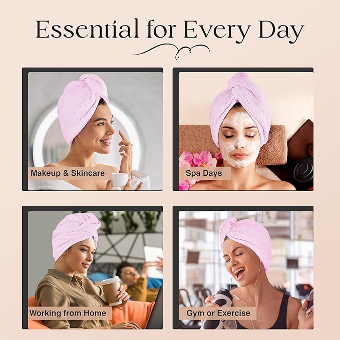 Lili&James 100% Cotton Hair Towel Wrap for Women/Kids | Quick Dry, Soft & Absorbent 420 GSM Hair Wrap Towels with Double Button | Anti Frizz, Non Microfiber Hair Turbans for Curly, Long Hair (Lilac)