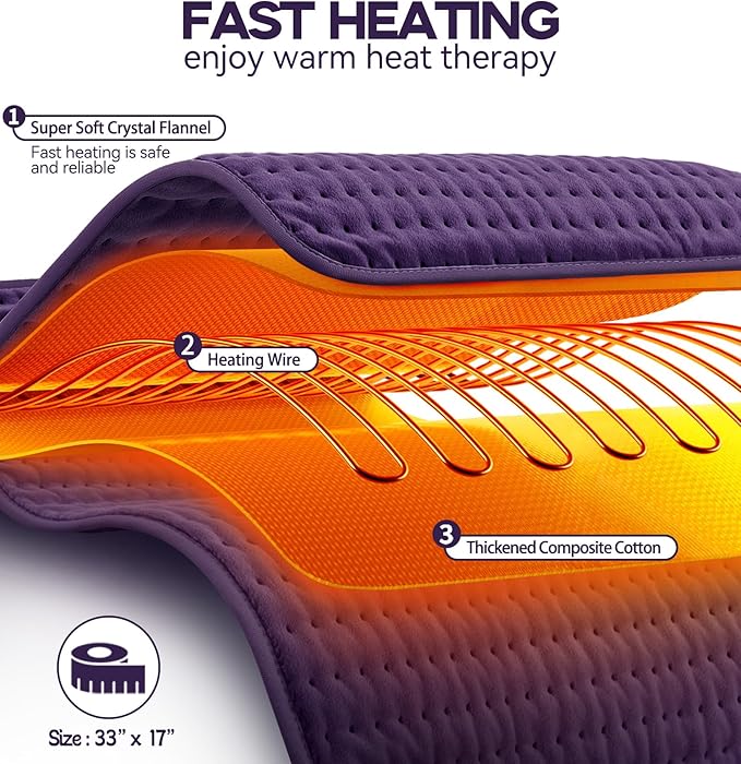 Mothers Day Gifts for Mom, Heating Pad for Back, Neck & Shoulder Pain Relief, 17"x33" Electric Moist/Dry Heat Pad, 6 Heat & 4 Timer Settings, Auto Shut-Off, Machine Washable, Gift for Wife Women Her