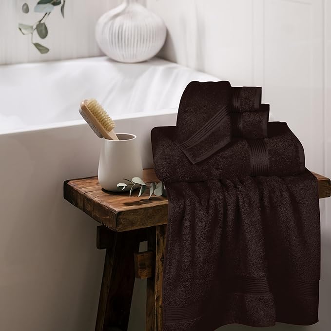 Elvana Home Ultra Soft 6 Pack Cotton Towel Set, Contains 2 Bath Towels 28x55 inch, 2 Hand Towels 16x24 inch & 2 Wash Coths 12x12 inch, Ideal for Everyday use, Compact & Lightweight - Brown