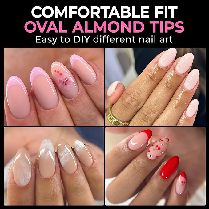 UNA GELLA Medium Oval Fake Nails Pre-shape 216pcs Round Gel Nail Tips Press on Nails for Full Cover Acrylic Round Oval Full Nails False Nails 12 Sizes False Soft Gel Tips