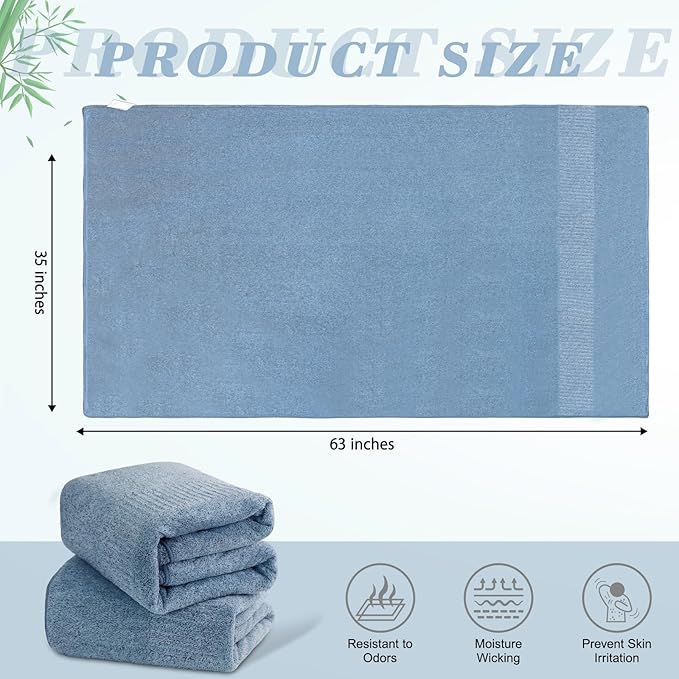 SEISSO Large Bath Towels Set of 4-35 x 63 Inches Super Absorbent & Lightweight Quick Drying Bamboo Viscose Towels, Oversized Bath Towel for Beach, Travel, Gym, Sauna, Camp, Pool - Light Blue