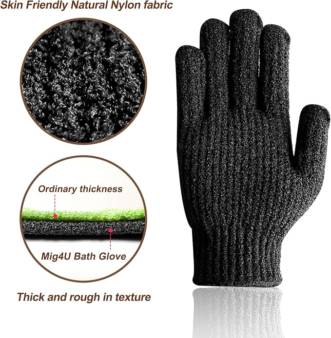 MIG4U Shower Exfoliating Scrub Gloves, Bathing Gloves Body Wash Dead Skin Removal Deep Cleansing Sponge Loofah for Women Men