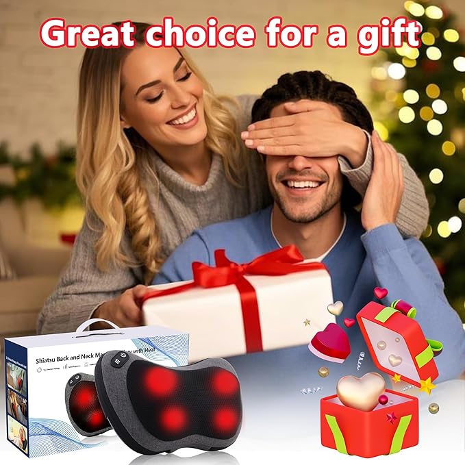 Shiatsu Neck and Back Massager with Heat - Deep Tissue Massage Pillow for Neck, Back & Shoulders Pain Relief, Ergonomic Design Electric Massager for Home, Car, Office Use, Gray