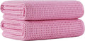 MICROFI New Microfiber Waffle Bath Towels, 2 Pieces, Oversized, Soft, Absorbent, Fast Drying, Lint Free 430 GSM (Pink)