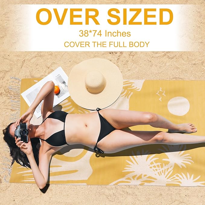 Oversized Cotton Turkish Beach Towels 72"x36" Lightweight Quick Dry Sandless Pool Swim Towel Large No Sand Compact Blanket Adult Travel Essentials Cruise Accessories Must Haves Yellow Pineapple