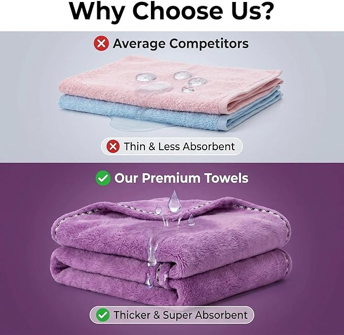 Microfiber Hair Towel 4 Pack, Hair Towel Wrap Quick Dry Hair Hat Anti-frizz Head Turban with Button, Wet Curly Hair Towels for Women (Blue & Pink & Purple & Red)