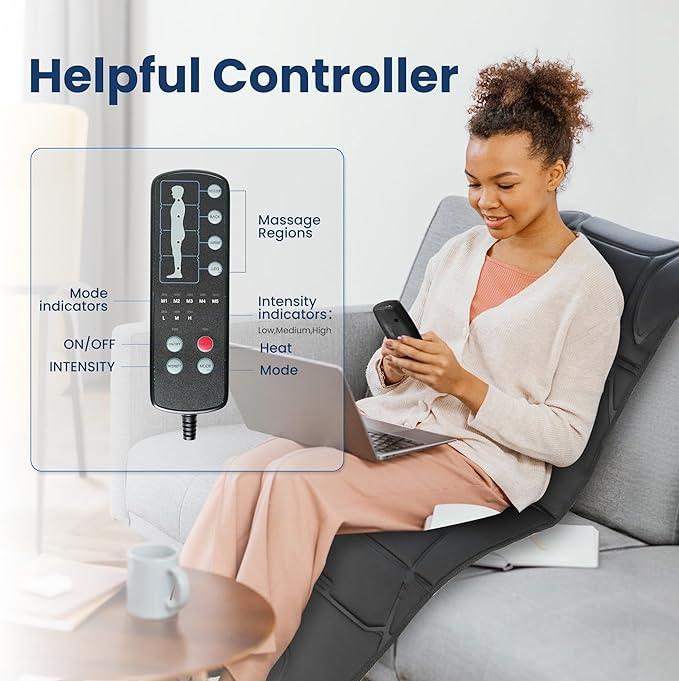 COMFIER Full Body Massage Mat with Heat, Back Massager with 10 Vibration Motors, 4 Heating Zones, Foldable Relaxation Pad for 3 Adjustable Intensity– Vibration Massage Only, Mothers Day Gift