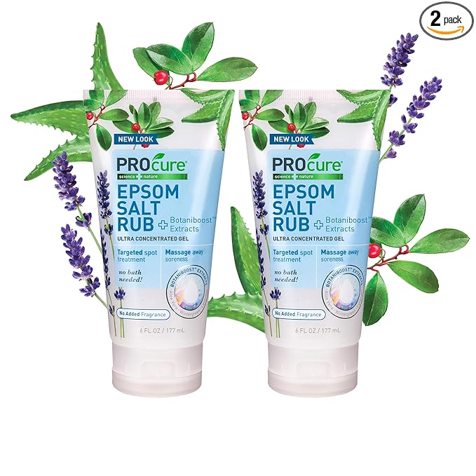 PROcure Epsom Salt Rub Gel – Concentrated Muscle Relief with Organic Aloe Vera & Essential Oils for Aches, Soreness & Tension – 2 Pack