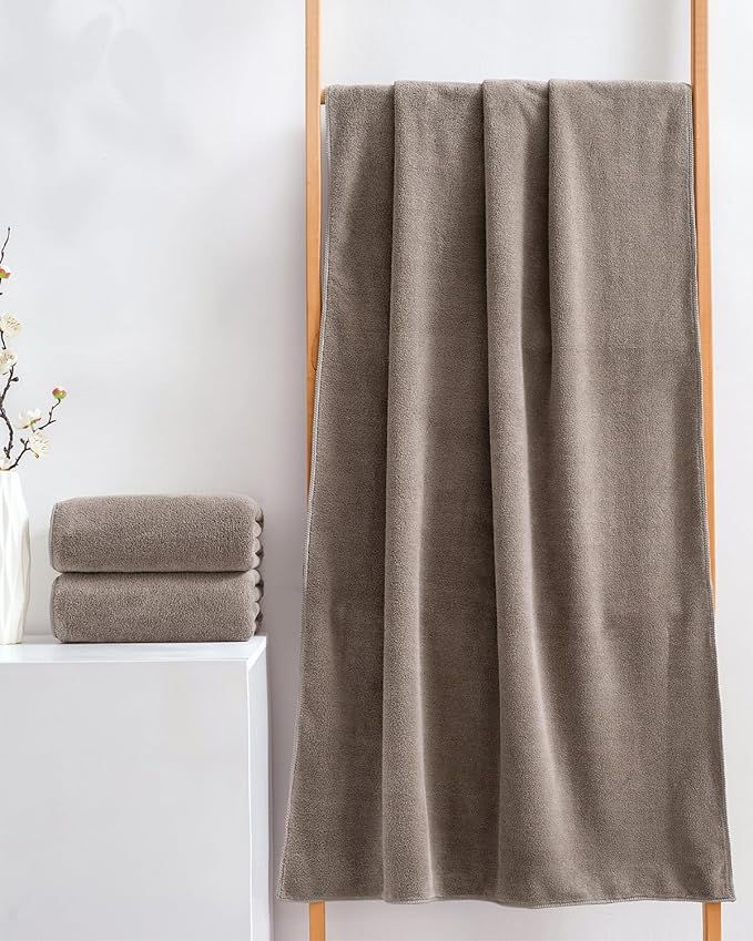 Lumimi Towels 4 Pack Microfiber Bath Towel Set Very Soft Lightweight Quick Dry Super Absorbent and Durable Salon Gym Yoga Travel, 55" L x 27" W, 4 Piece Elegant Grey Brown