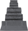 Classic Turkish Towels - Premium Cotton Quick-Dry 9 PC Bath Towel and Bath Mat Set - Soft, Lightweight, Bathroom Towels Made with 100% Turkish Cotton (Grey)