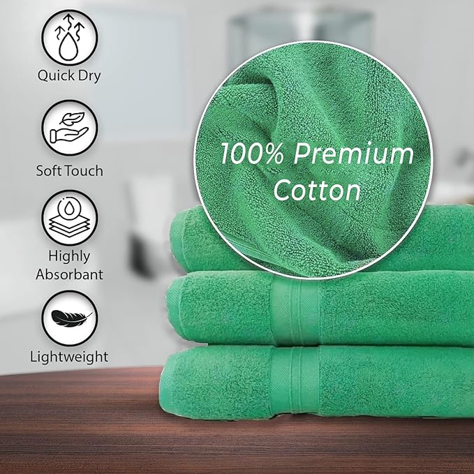 KAHAF COLLECTION 100% Cotton Bath Towels, 24x48 Pack of 6 Towels, Quick Dry, Highly Absorbent, Soft Feel Towel, Gym, Spa, Bathroom, Shower, Pool, Luxury Soft Towels (Light Green, 24x48-6 Pack)