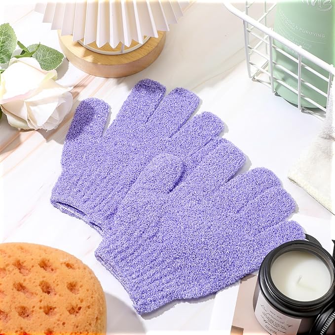 Ramede 30 Pair Exfoliating Glove Double Sided Exfoliating Bath Gloves Pack Nylon Colorful Shower for Men Women Beauty Spa Massage Shower Deep Clean Body Skin Bathing Scrubber Disposable(Purple)