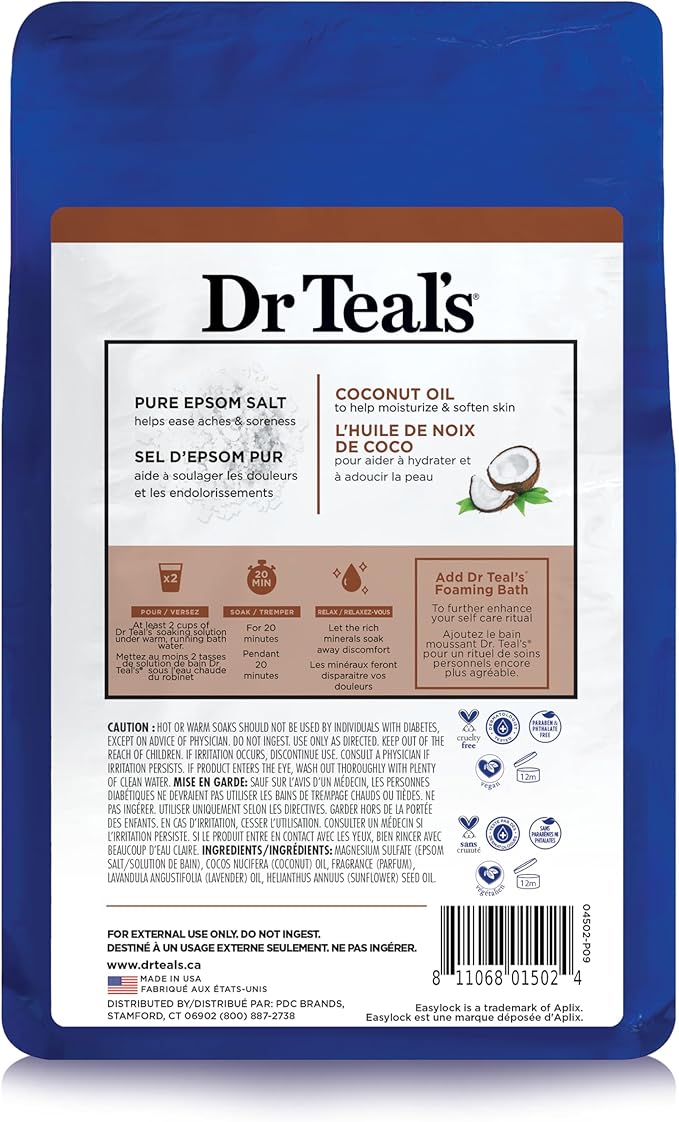 Dr Teal's Salt Soak with Pure Epsom Salt, Nourish & Protect with Coconut Oil, 3 lbs