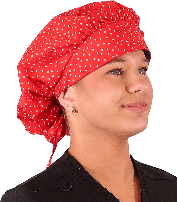 Sparkling EARTH Banded Bouffant Surgical Scrub Ponytail Working Caps and Built-in Sweatband - 100% Cotton - Made in The USA